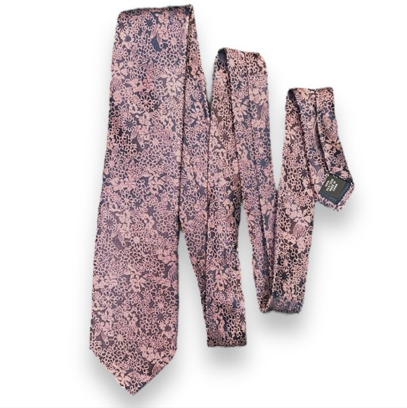 MICHAEL KORS Iridescent Silk Jacquard Navy Pink Floral Tie - Picture 2 of 5